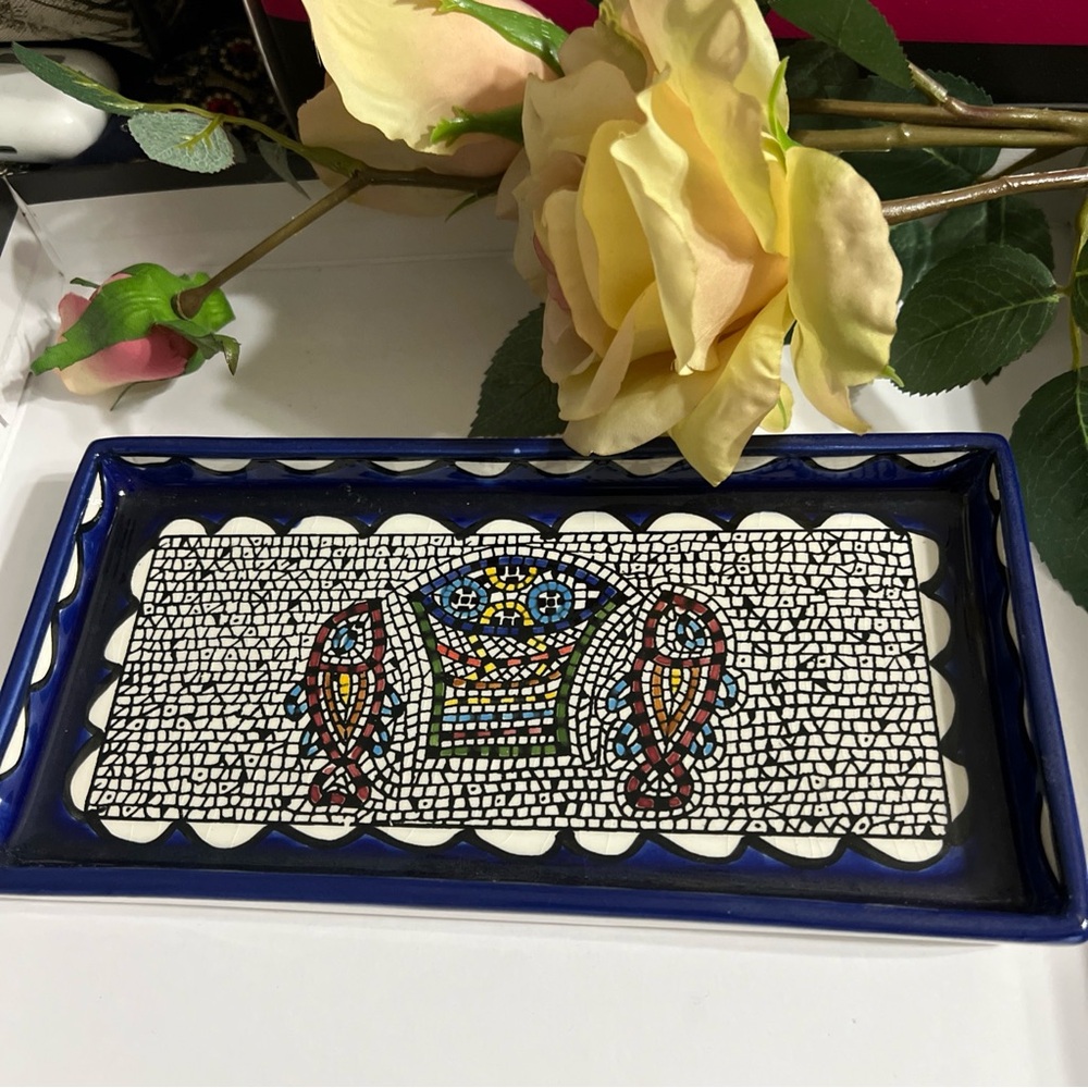 Handmade Ceramic Decorative Dish Colorful Mosaic Design Unique Tableware Home Dé